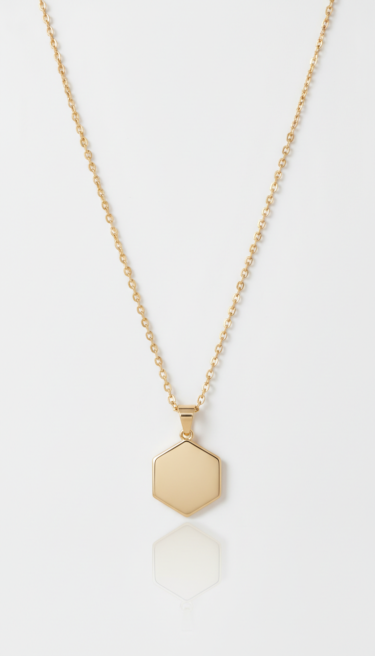 Collar de oro champán con colgante hexagonal