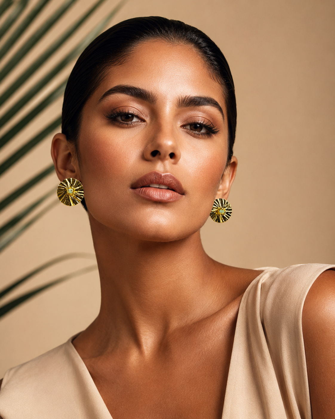 Aretes Disco Solar con Esmeralda