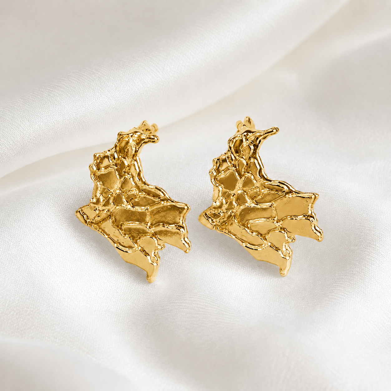 Aretes Colombia Mapa en Rodio Plateado